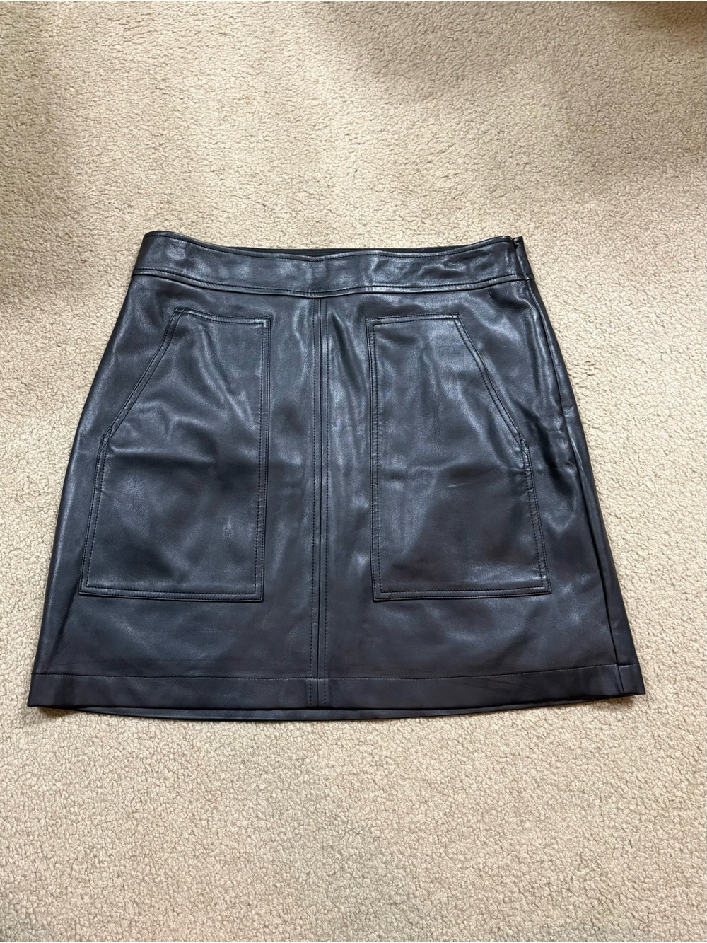 LOFT Black Faux Leather Mini Skirt with Front Patch Pockets